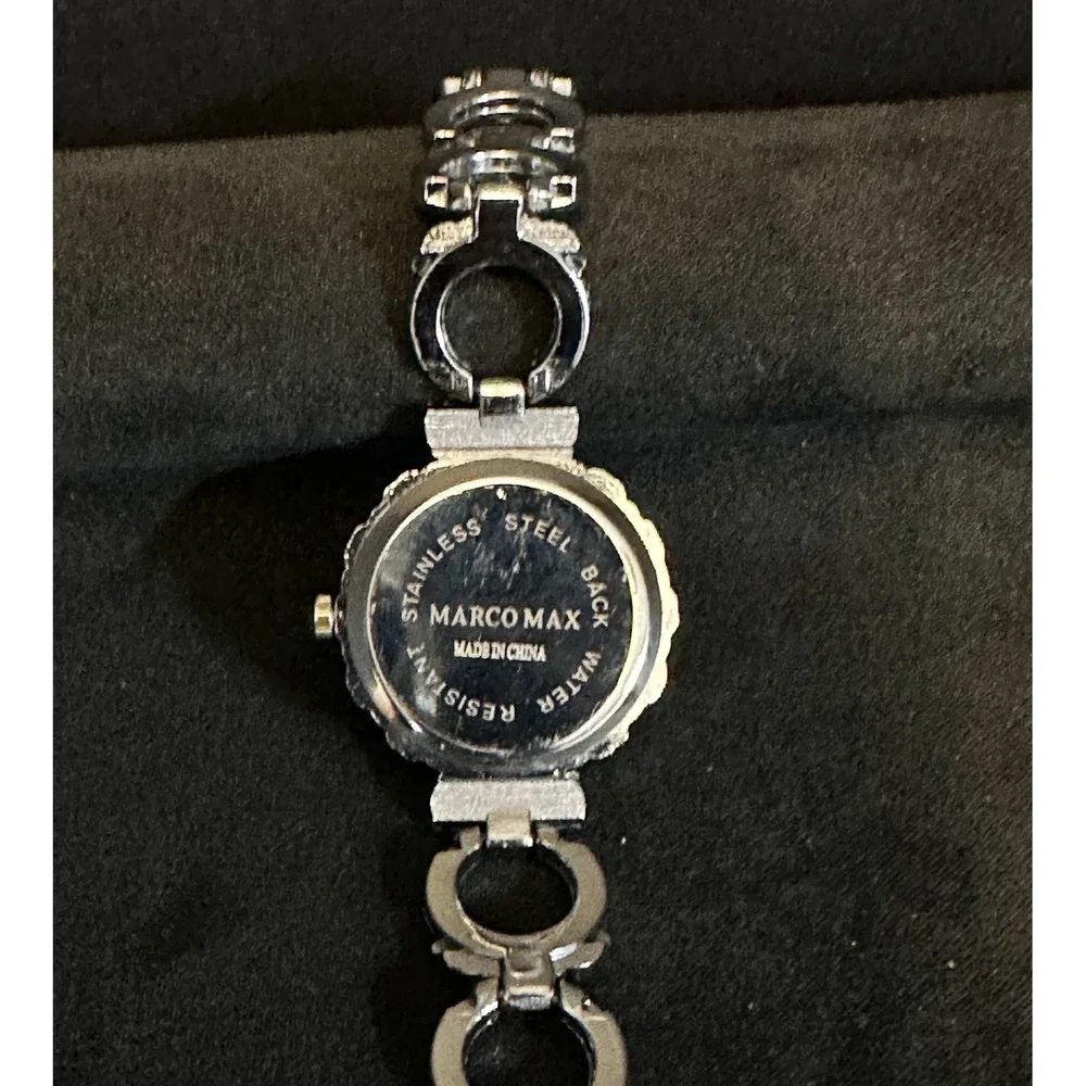 Marco Max Quartz Watch Women 7 Silver Black Rhinestone Analog Dressy‎
